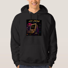 Retro Futuristisk AI Robot Dator Vaporwave Neon Hoodie