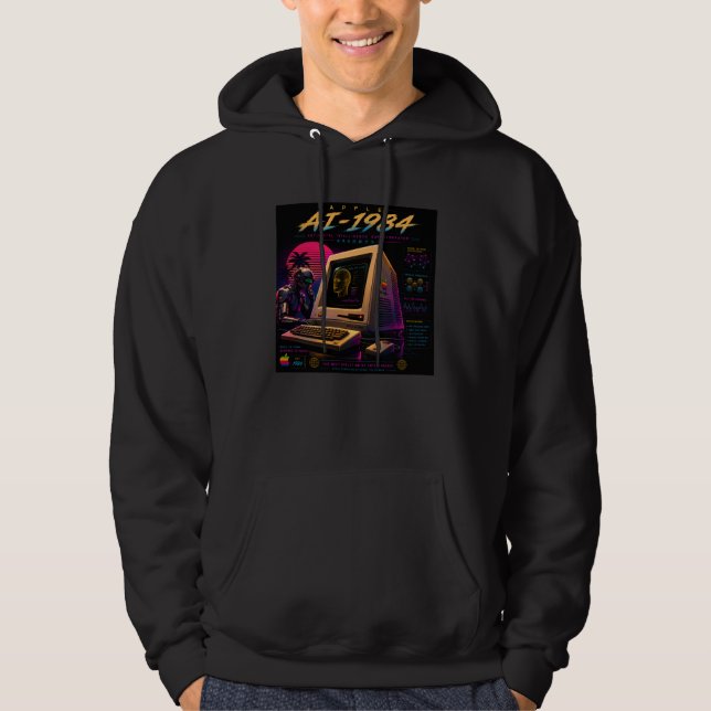 Retro Futuristisk AI Robot Dator Vaporwave Neon Hoodie (Framsida)
