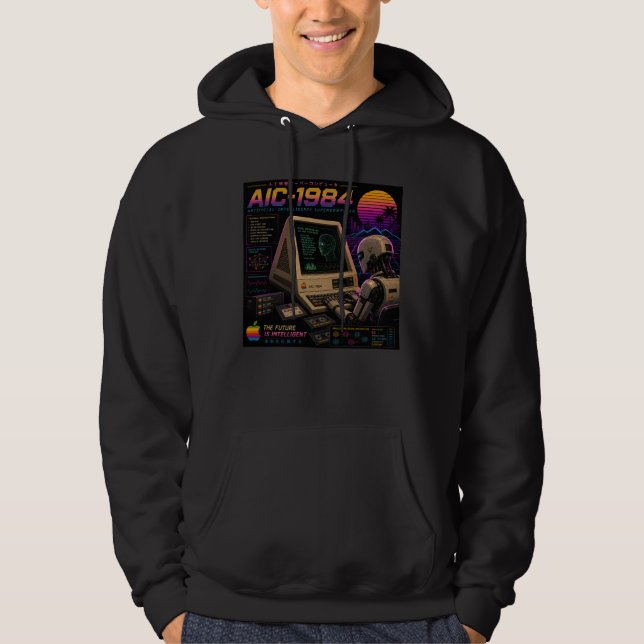 Retro Futuristisk AI Robot Dator Vaporwave Neon Hoodie (Framsida)