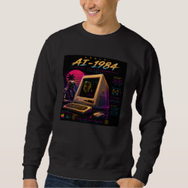 Retro Futuristisk AI Robot Dator Vaporwave Neon Lång Ärmad Tröja