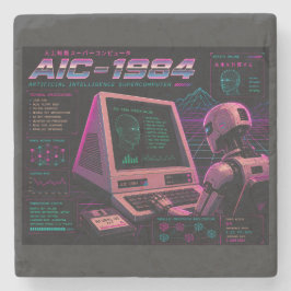 Retro Futuristisk AI Robot Dator Vaporwave Neon Stenunderlägg