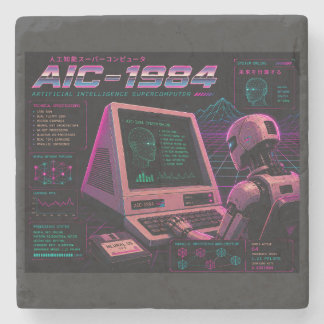 Retro Futuristisk AI Robot Dator Vaporwave Neon Stenunderlägg