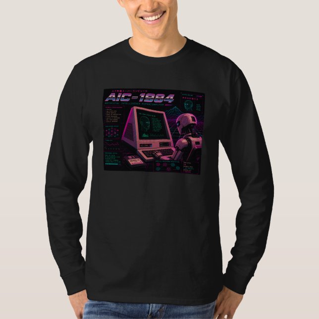 Retro Futuristisk AI Robot Dator Vaporwave Neon T Shirt (Framsida)