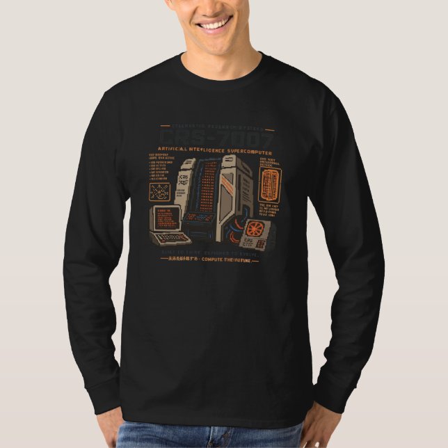Retro Futuristisk AI Robot Dator Vaporwave Neon T Shirt (Framsida)