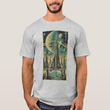 Retro Futuristisk Alien Stad Postkort Konst