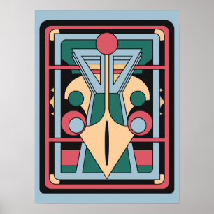 Retro Futuristisk Art Deco Geometrisk Påfågel Poster