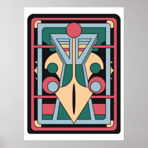 Retro Futuristisk Art Deco Geometrisk Påfågel Poster