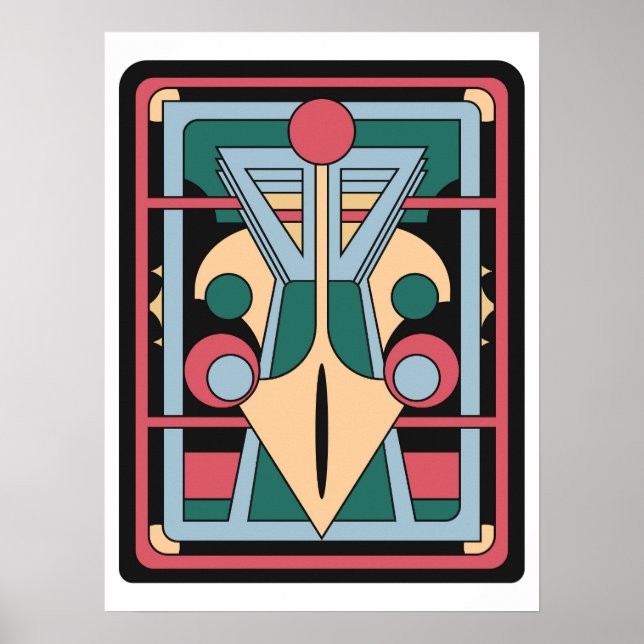 Retro Futuristisk Art Deco Geometrisk Påfågel Poster (Framsidan)
