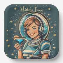 Retro Futuristisk Astro Flicka Martini Tid