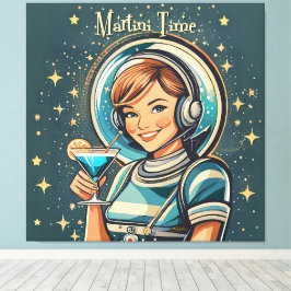 Retro Futuristisk Astro Flicka Martini Tid Canvastryck