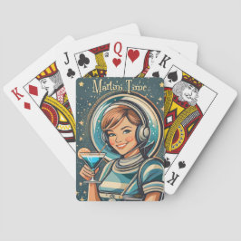 Retro Futuristisk Astro Flicka Martini Tid Casinokort