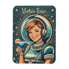 Retro Futuristisk Astro Flicka Martini Tid Magnet