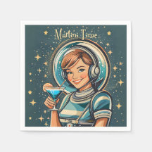 Retro Futuristisk Astro Flicka Martini Tid