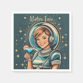 Retro Futuristisk Astro Flicka Martini Tid Pappersservett