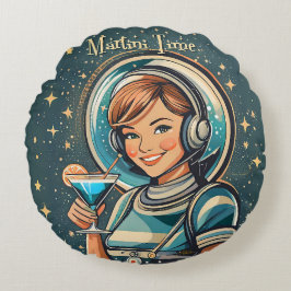 Retro Futuristisk Astro Flicka Martini Tid Rund Kudde