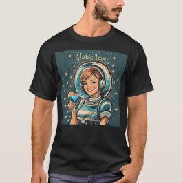 Retro Futuristisk Astro Flicka Martini Tid T Shirt