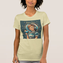 Retro Futuristisk Astro Flicka Martini Tid T Shirt