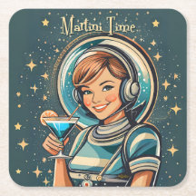 Retro Futuristisk Astro Flicka Martini Tid