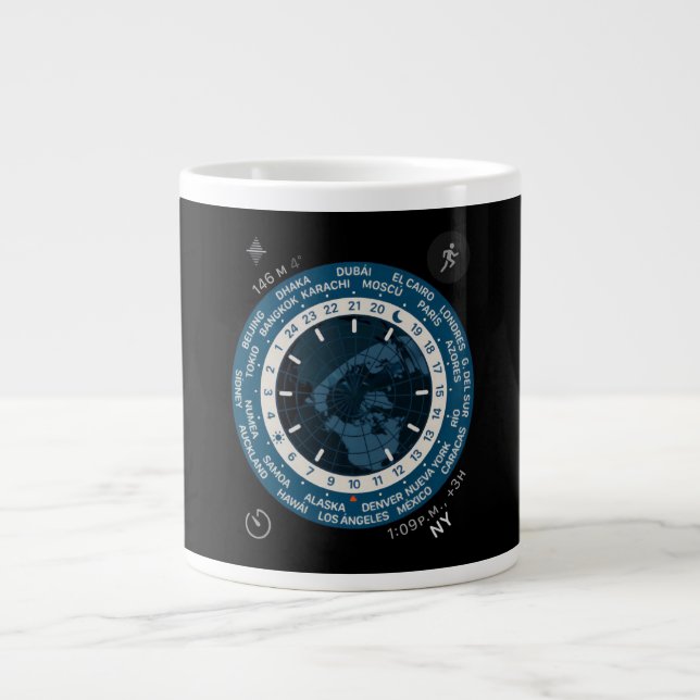 Retro-futuristisk digital klocka konst mugg jumbo mugg (Framsidan)