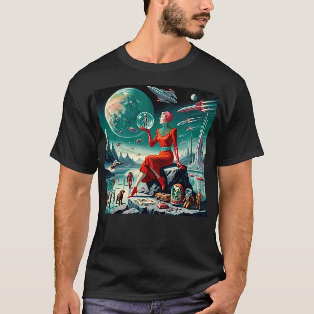 Retro Futuristisk Illustration T Shirt (Framsida)