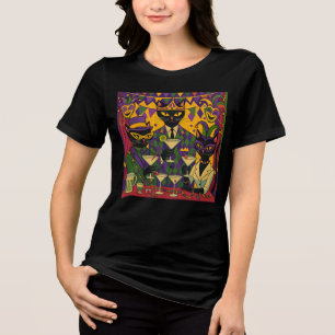 Retro Futuristisk Mardi Gras Svart Katt Martini Kl T Shirt