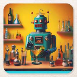 Retro Futuristisk Robot ROBIA 12J2 Mixolog Underlägg Papper Kvadrat