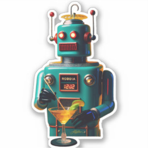 Retro Futuristisk Robot ROBIA 12J2 Mixologist Klistermärken