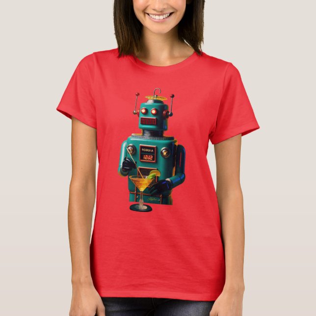 Retro Futuristisk Robot ROBIA 12J2 Mixologist T Shirt (Framsida)
