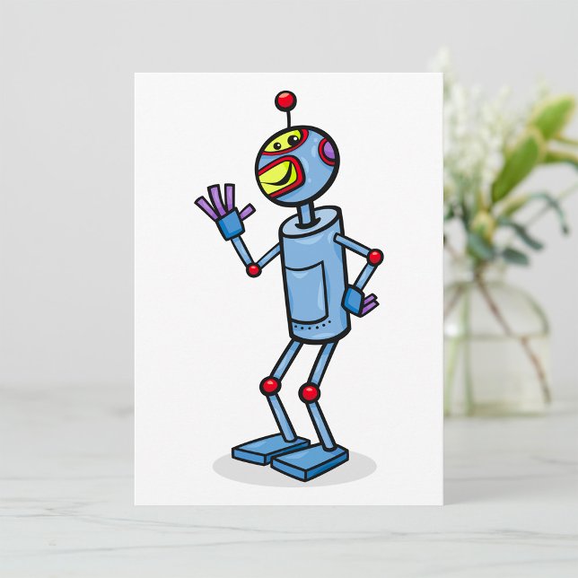Retro Futuristisk Robotkaraktär som vinkar Inbjudningar (Skapare uppladdad)