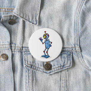 Retro Futuristisk Robotkaraktär som vinkar Knapp