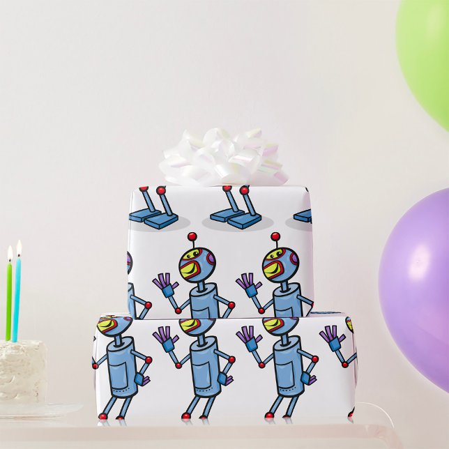 Retro Futuristisk Robotkaraktär som vinkar Presentpapper (Skapare uppladdad)