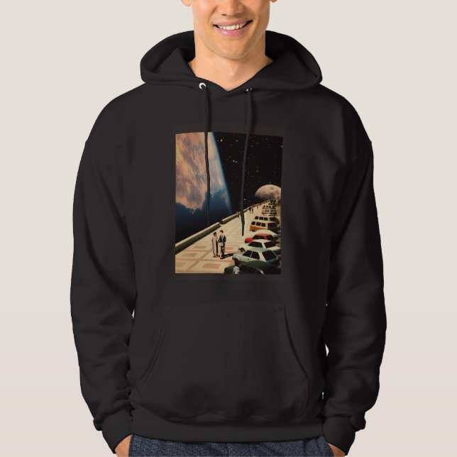 Retro Futuristisk Rymdpromenad Hoodie (Framsida)