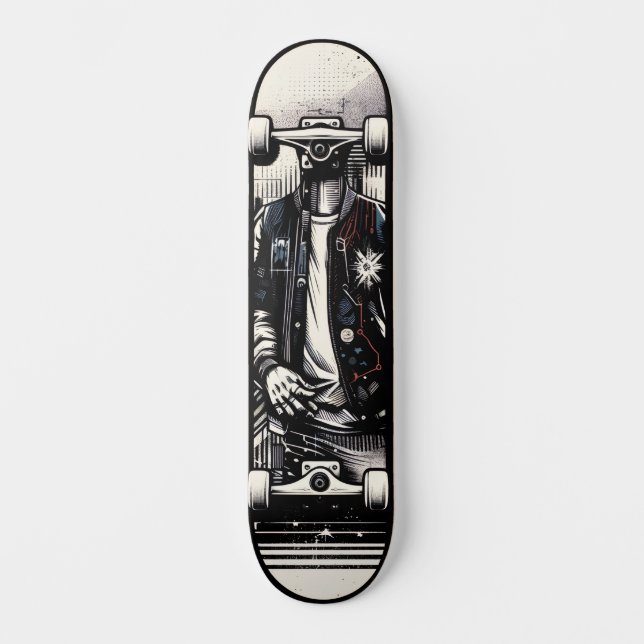Retro-futuristisk teknik gatu konst skateboard 18 (Framsida)