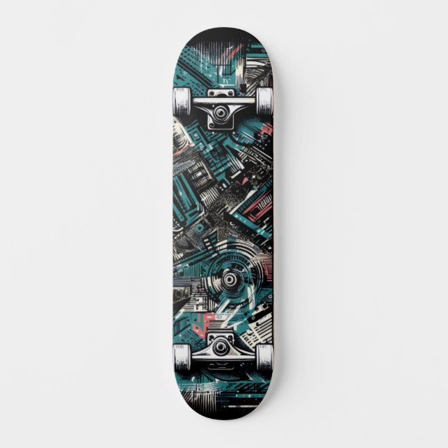 Retro-futuristisk teknik gatu konst skateboard 24 (Framsida)