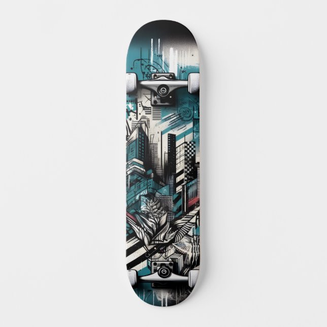Retro-futuristisk teknik-gatukonst skateboard 1 (Framsida)