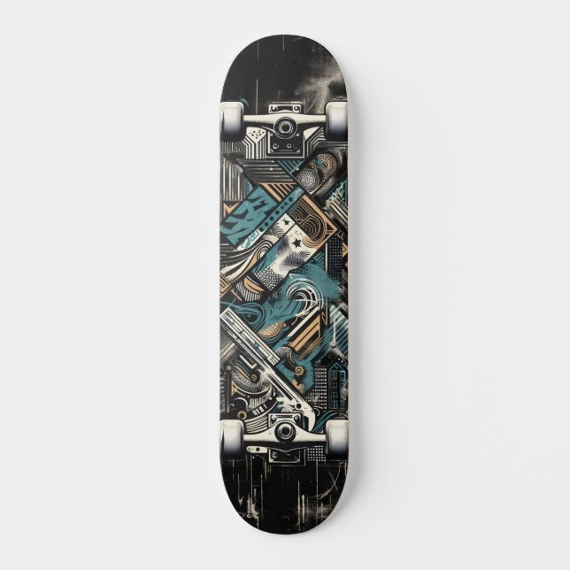 Retro-Futuristisk Teknik Gatukonst Skateboard 35 (Framsida)