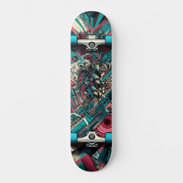 Retro-futuristisk teknik gatuskonst skateboard 8 (Framsida)