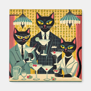 Retro Futuristiska Black Cat Martini Klubb Magnet