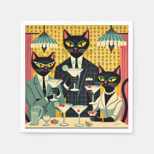 Retro Futuristiska Black Cat Martini Klubb Pappersservett