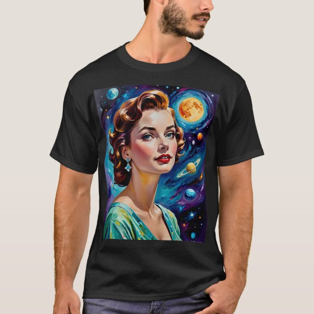 Retro Futuristiska Cosmic Beauty Art Tee (Framsida)