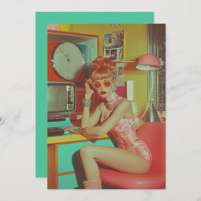 Retro Futuristiska Glam Aesthetic Inbjudningar (Fram/baksida)