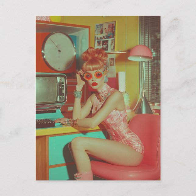 Retro Futuristiska Glam Aesthetic Vykort (Framsida)