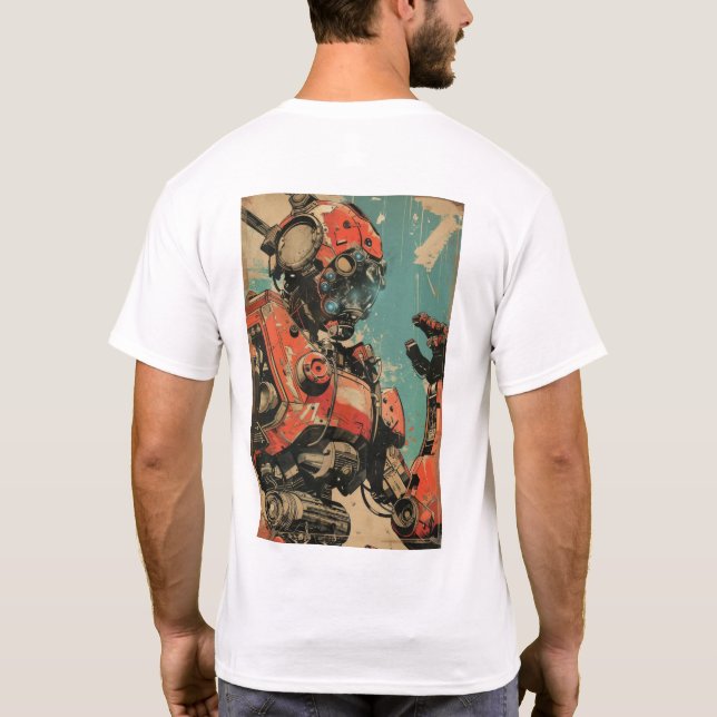Retro Futuristiska Mech Tecknad Bok Cover T-ShirtD T Shirt (Baksida)