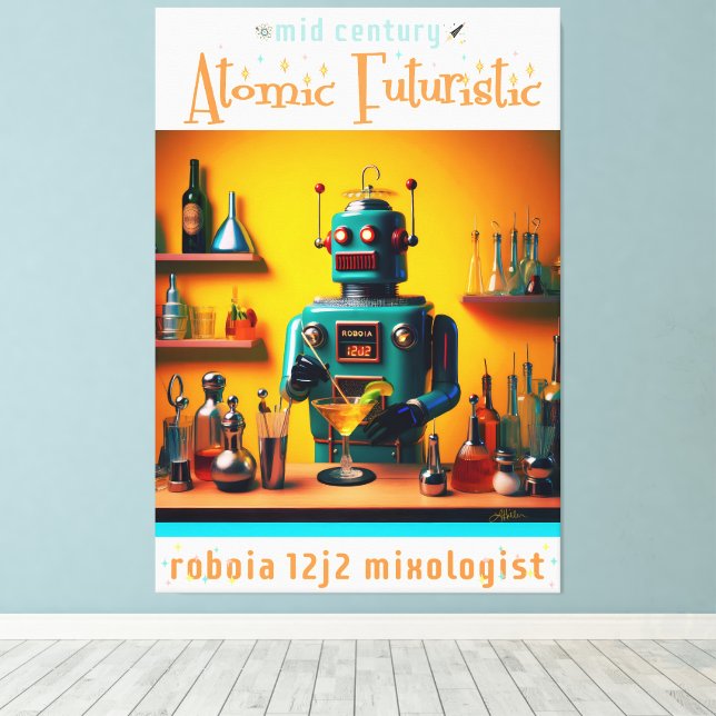 Retro Futuristiska Robot ROBIA 12J2 Mixolog Canvastryck (Insitu (trägolv))