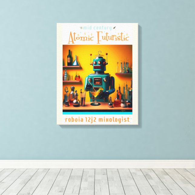 Retro Futuristiska Robot ROBIA 12J2 Mixolog Canvastryck (Insitu (trägolv))