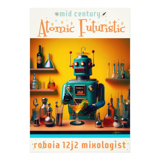 Retro Futuristiska Robot ROBIA 12J2 Mixolog Fototryck (Framsidan)