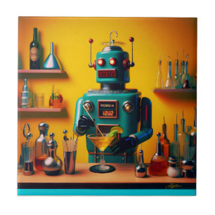 Retro Futuristiska Robot ROBIA 12J2 Mixolog Kakelplatta