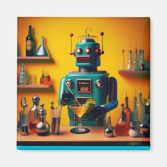 Retro Futuristiska Robot ROBIA 12J2 Mixolog Magnet (Framsidan)