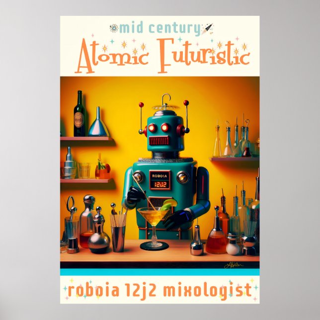 Retro Futuristiska Robot ROBIA 12J2 Mixolog Poster (Framsidan)