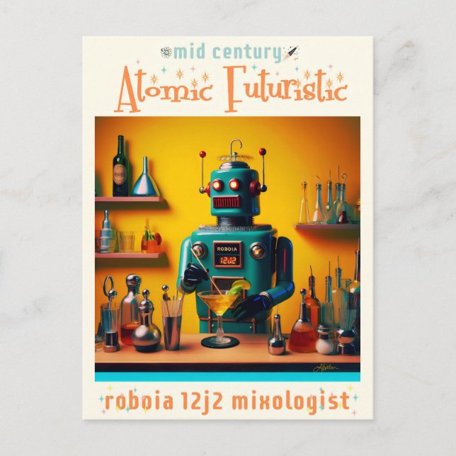 Retro Futuristiska Robot ROBIA 12J2 Mixolog Vykort (Framsida)
